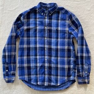 Ralph Lauren Kids XL 18-20 Button Down Shirt Blue Plaid Cotton Long Sleeve Pony